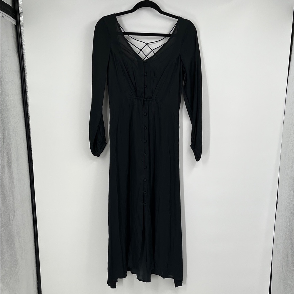 Free People Later Days Black Lattice Long Sleeve Dress Size 0